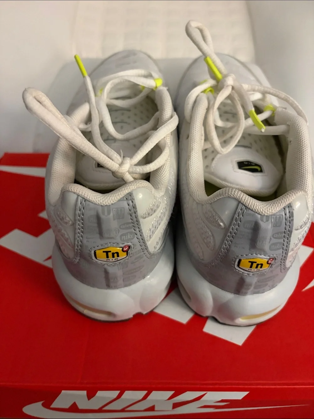 Nike Kids White Sneakers with Neon Yellow Accents